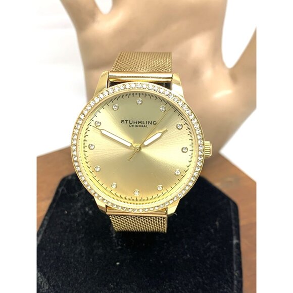 Stuhrling Original Women's Watch M15607 Quartz Gold Dial Stainless Steel 38mm